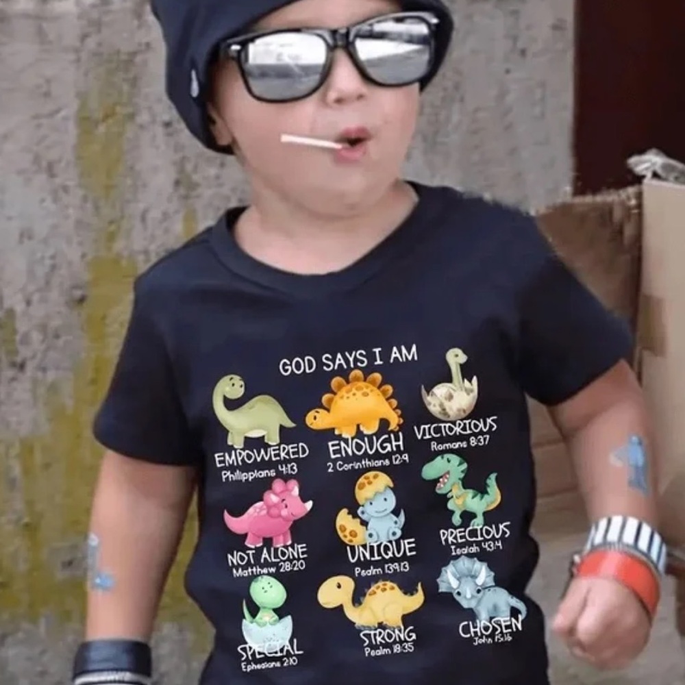 Kids Dinosaur “God Says I Am” Graphic T-Shirt